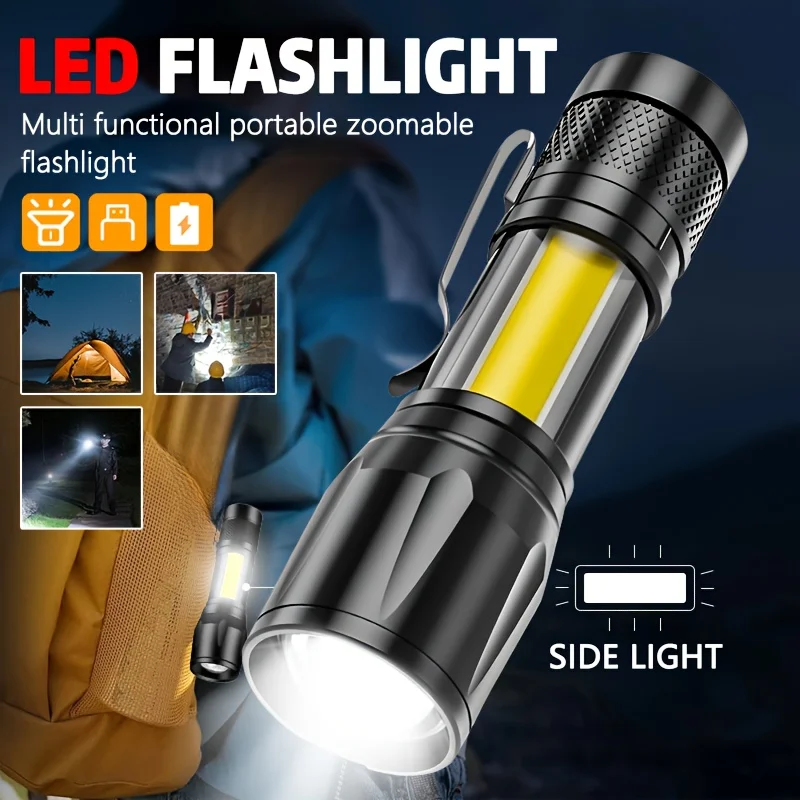 Mini Rechargeable LED Flashlight COB+XPE Portable Torch Zoomable Light Tactical Flashlight outdoor Camping Fishing Lantern