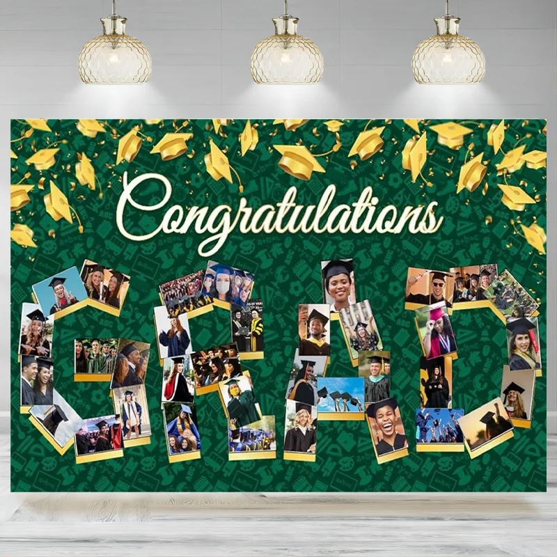 

Congratulations Graduation Banner Personalized Graduation Green Party Decorations Photographic Background Photo Backdrop