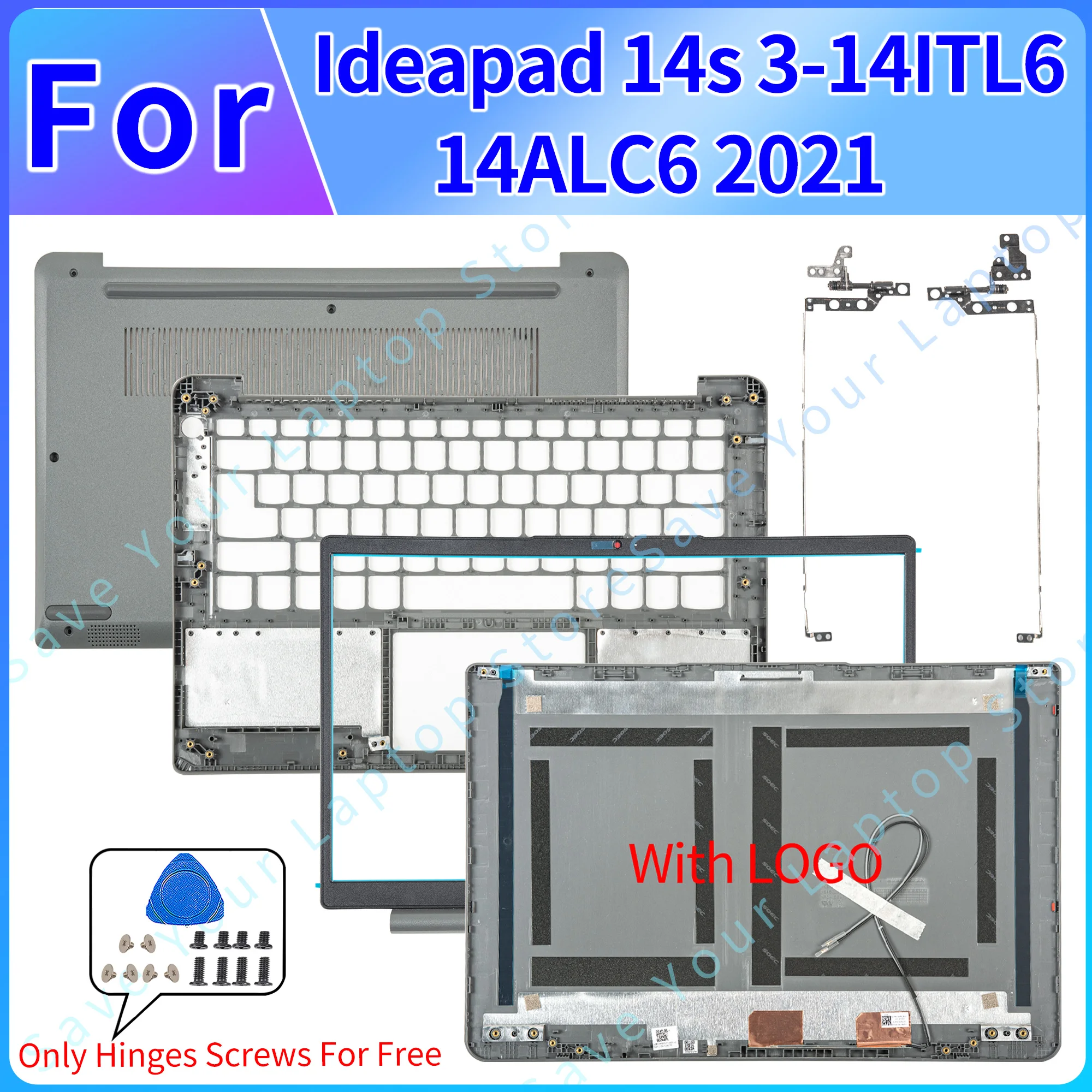 Części do Ideapad 14s 3-14ITL6 14ALC6 2021 Nowa tylna pokrywa LCD Przednia ramka Palmrest Dolna obudowa Zawiasy Notebook Wymień