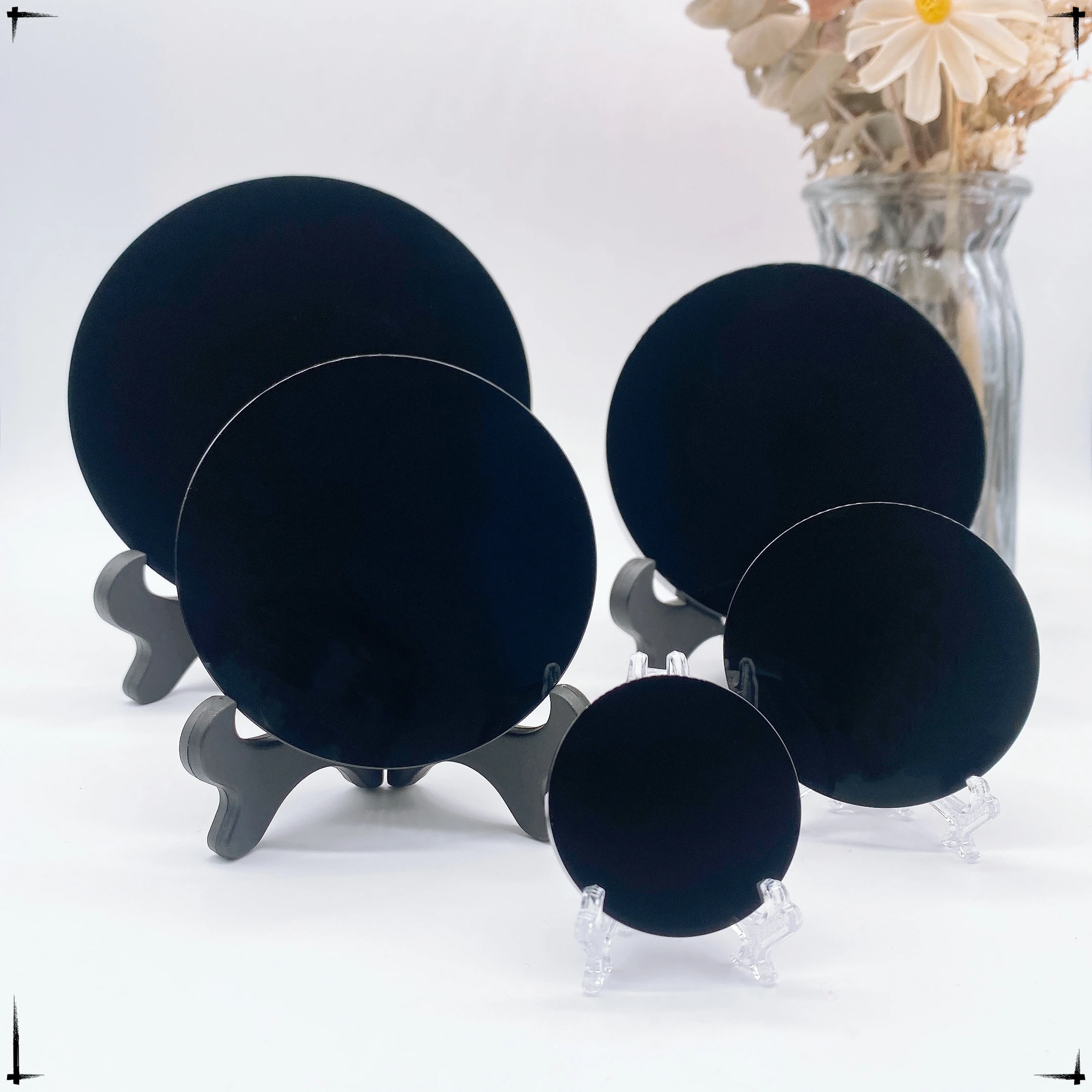 

1Set Natural Obsidian Divination Mirror Crystal Stones Polished Round Plate FengShui Witchcraft Crystal Healing Home Room Decor