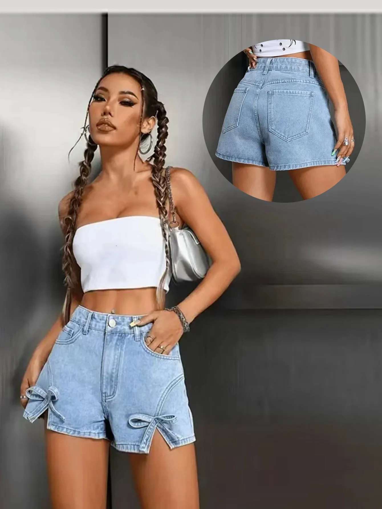 

Летняя женская одежда: сексуальные шорты Y2K с бантом, джинсовые шорты с вырезами, высокая талия, облегающие, винтажный стиль, эластичные, для женщин.