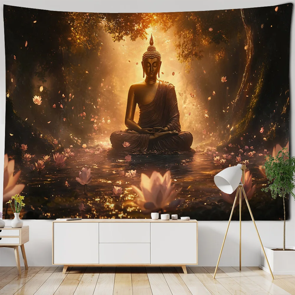 Meditation Buddha Statue Tapestry Wall Hanging Bohemian Home Art Decoration Hippie Wall Hanging Cloth Background Poster