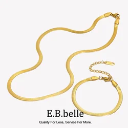 E.B.belle Stainless Steel Waterproof Herryingbone Chain Necklaces For Women Minimalist Gold Plated Blade Chain Bracelet Anklets