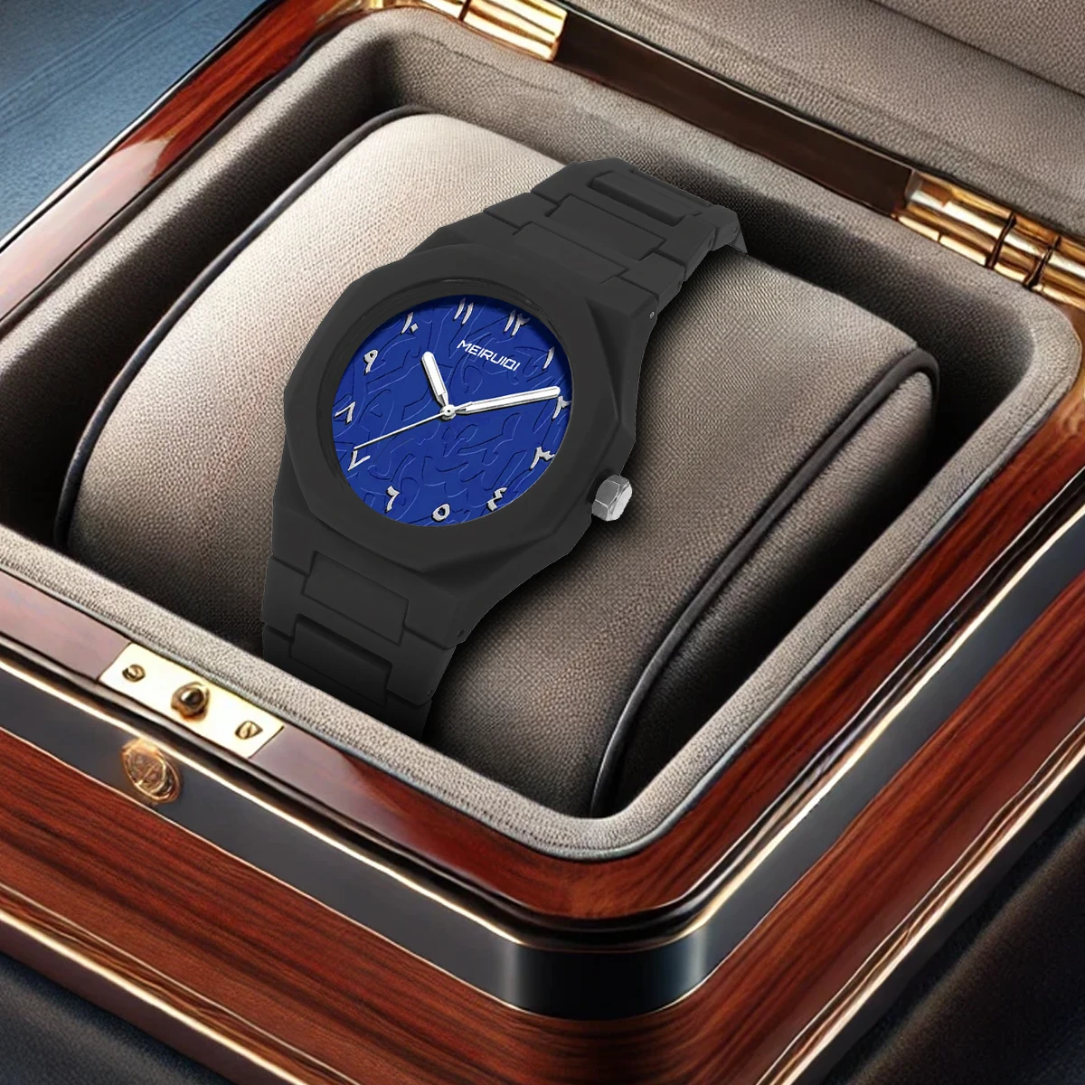 A men's black strap with digital scale display, cool, gorgeous, fashionable, business, leisure, good gift quartz watch