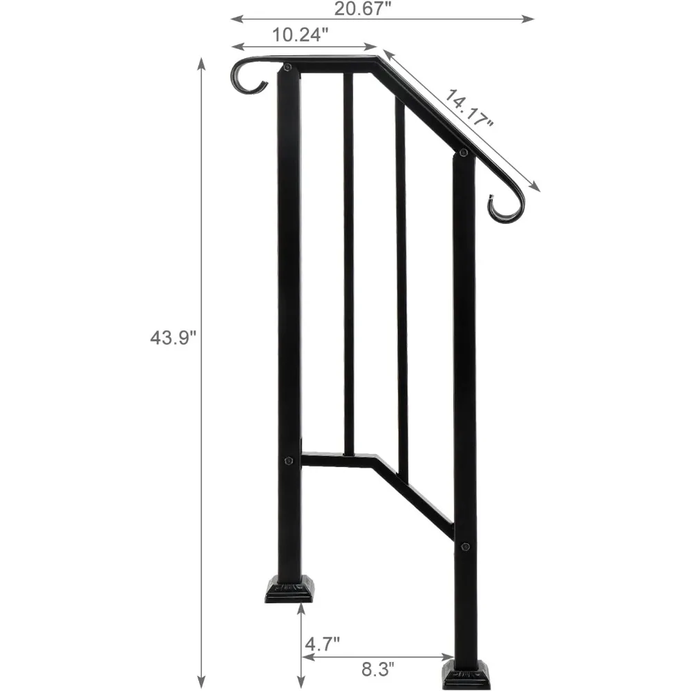 2 Pack 2 Step Handrails for Outdoor Steps, Wrought Iron Stair Railing Fits 1 or 2 Steps, Metal Hand Rail with Installation Kit