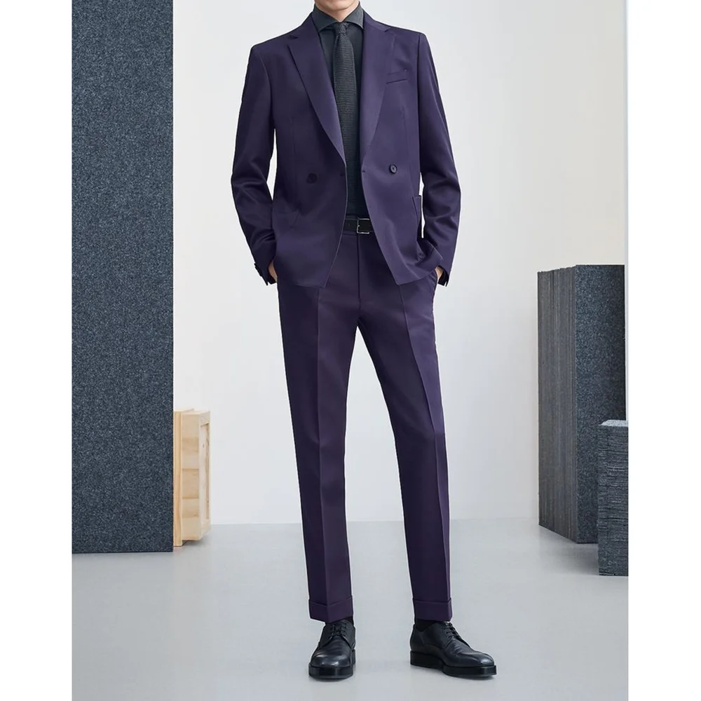 

Elegant Purple Men's Suit 2 Pieces Jacket Pants Slim Fit Business Banquet Custom Tuxedo Dinner Party Dress