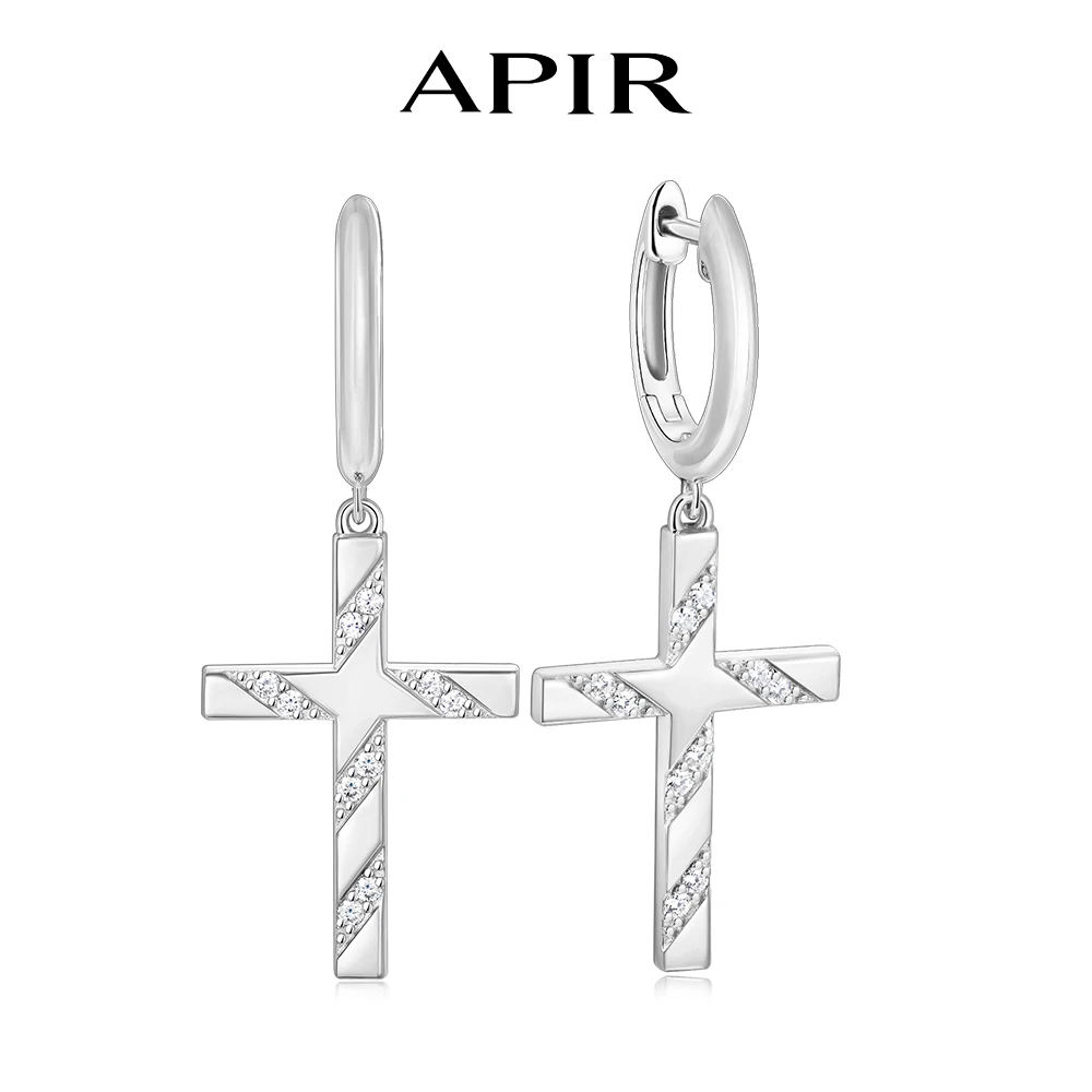 APIR 925 Sterling Silver Cross Hoop Earrings for Women D Color Moissanite Drop Earrings for Women Men Daily Wear Hip Hop Jewelry