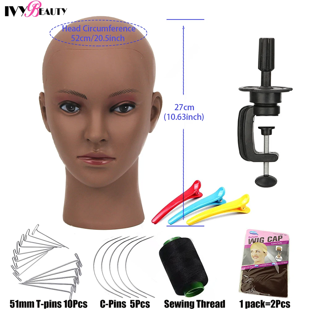 

Bald Mannequin Training Head Stand Set For Wigs Making Styling Cosmetology Manikin Head With T Pins And Clamp Stand Salon Home