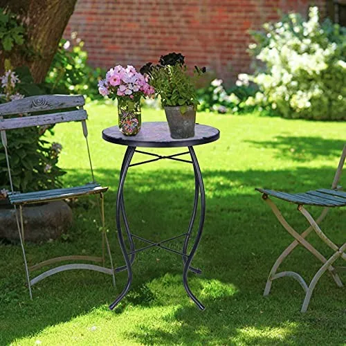 Café TablesPurple Glass Mosaic Outdoor Side Table for Patio and Garden Decor