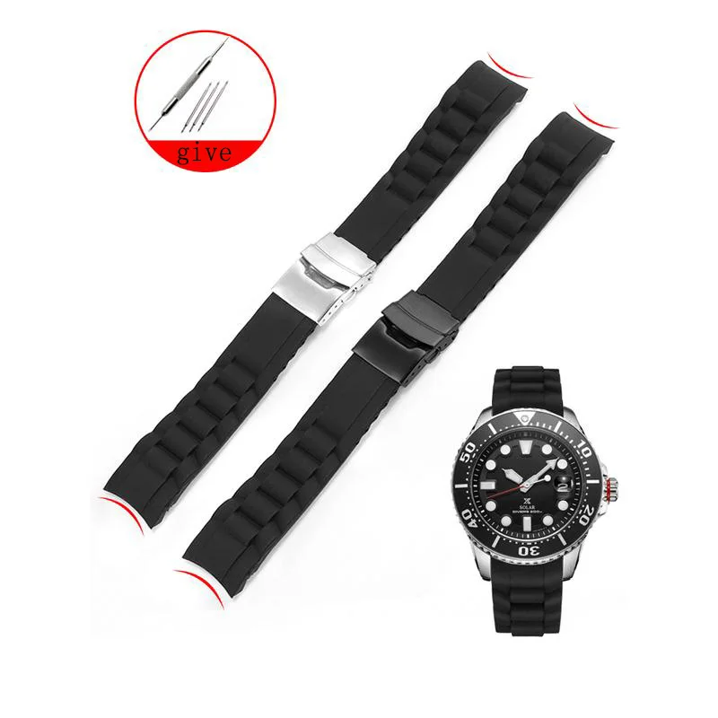 

YOPO Exquisite And Fashionable Black Curved Silicone Men's Watchband Waterproof Rubber Bracelet 18 20 22 24mm