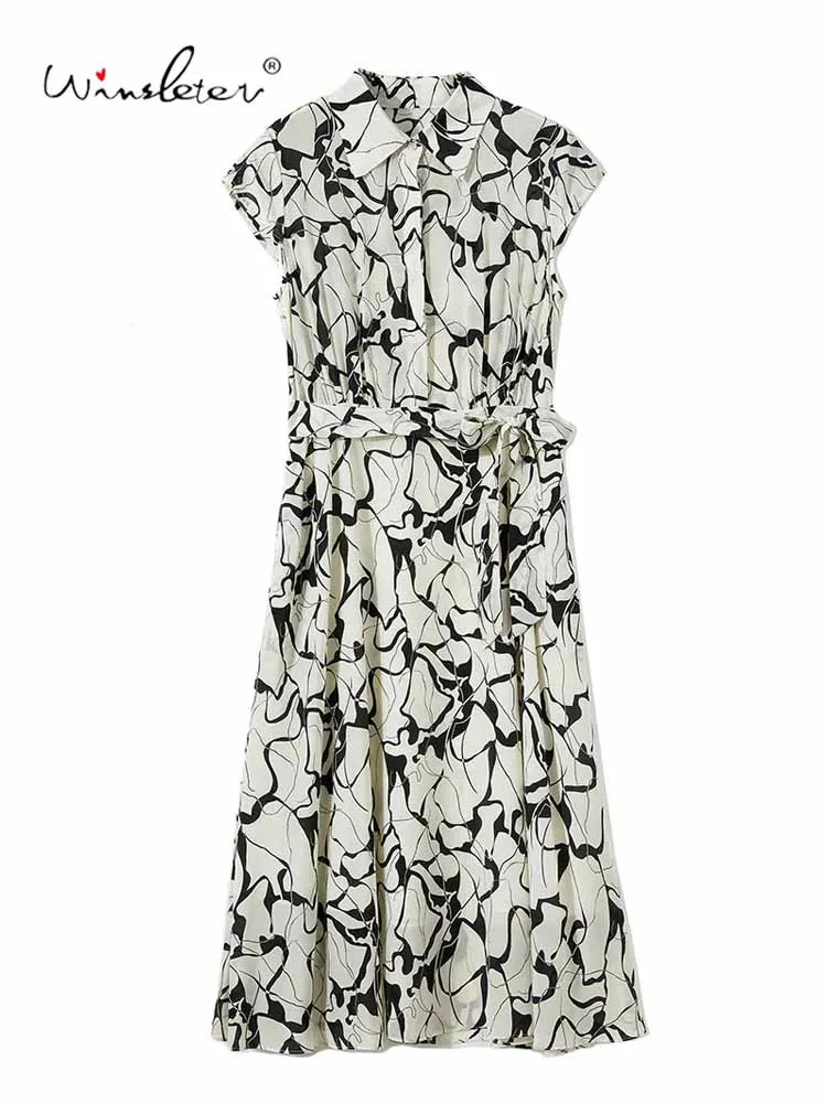 

Winsleter-Женское элегантное платье из 100% натурального шелка, шнуровка с короткими рукавами и лацканами, модные платья для офисных женщин, лето 2023 D57538CC