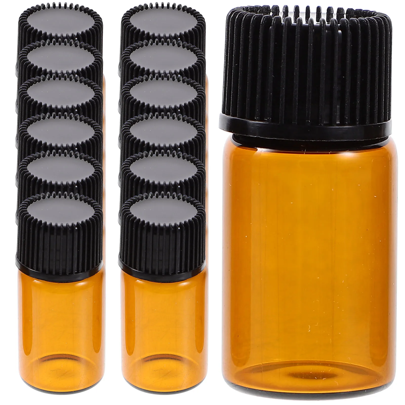 

12 pc Essential Bottle Small Glass Vial Mini Perfume Droppers Liquid Sample Bottles Black Vial Bottles Lid Travel Size
