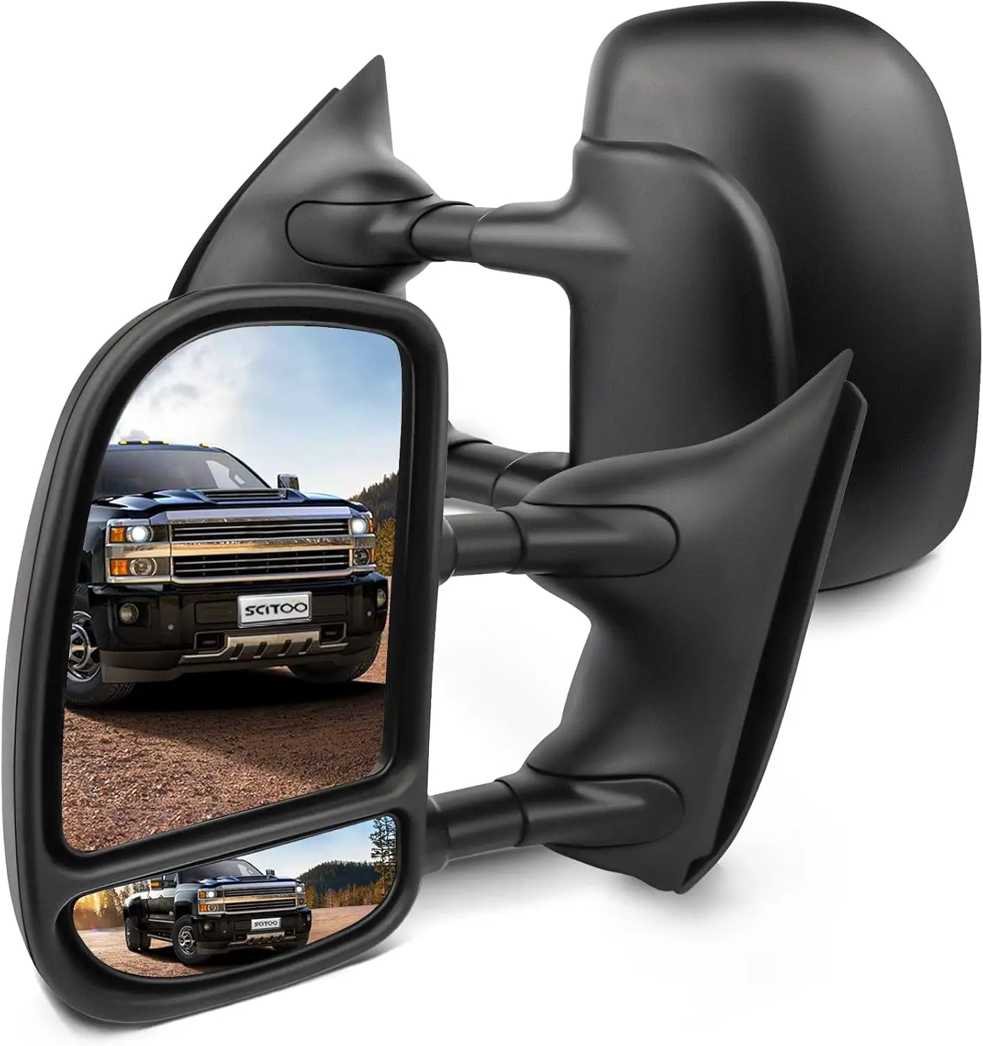 99 - 07 Ford F250 - F550, 00 - 02 Ford Excursion Towing Mirrors - Manual Black Telescopic, Pair Set