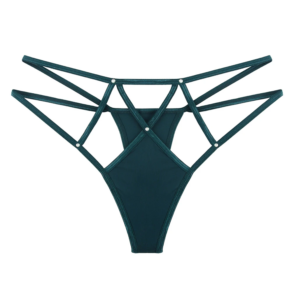 Tanga fio dental de seda gelo sem costura para mulheres, cruz oca, calcinha fina, cintura baixa, costas em T, roupa íntima do biquíni, lingerie