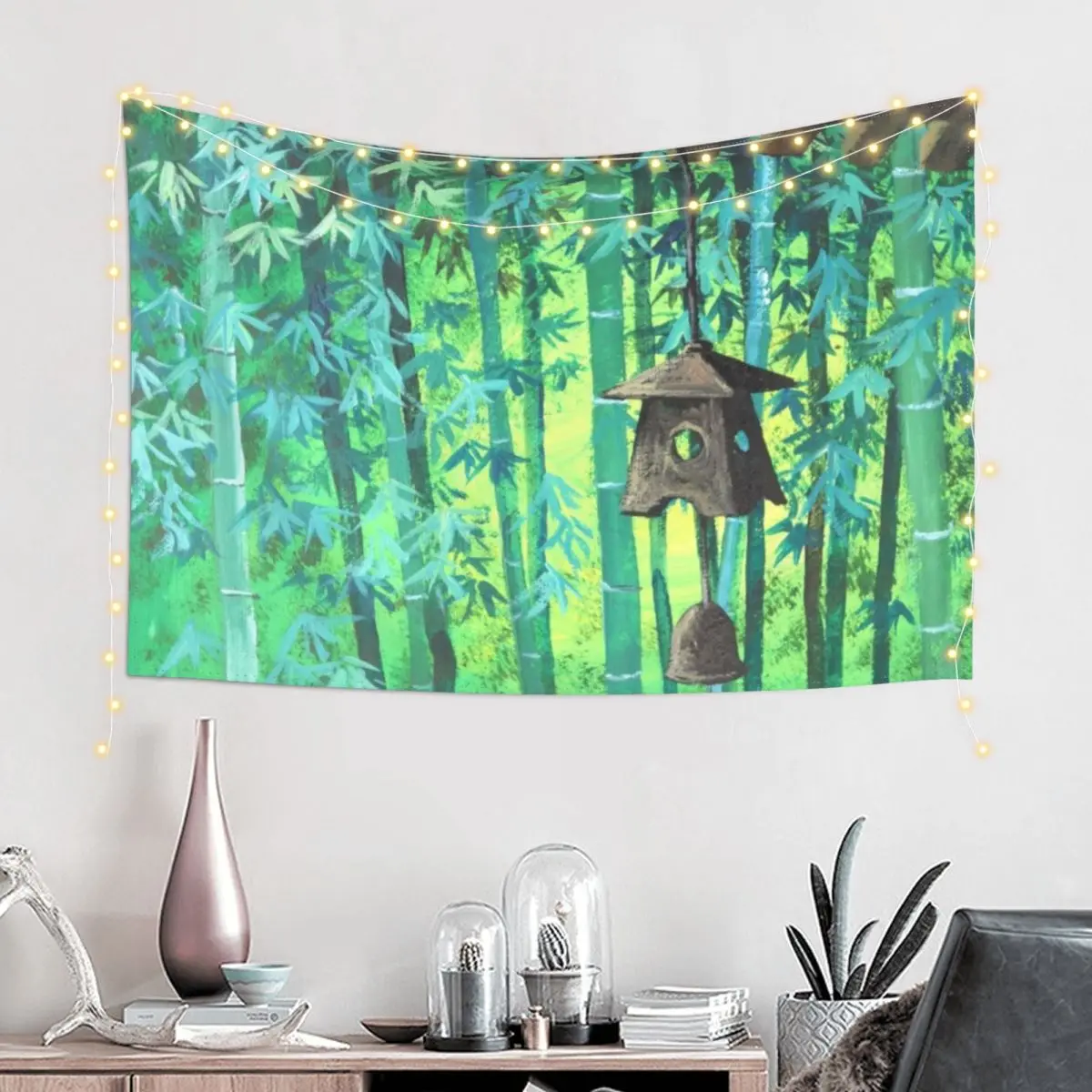 Summer Meditation Zen Japanese Garden Wind Chimes Bamboo Tapestry Room Decorations Wall Tapestries Tapestry