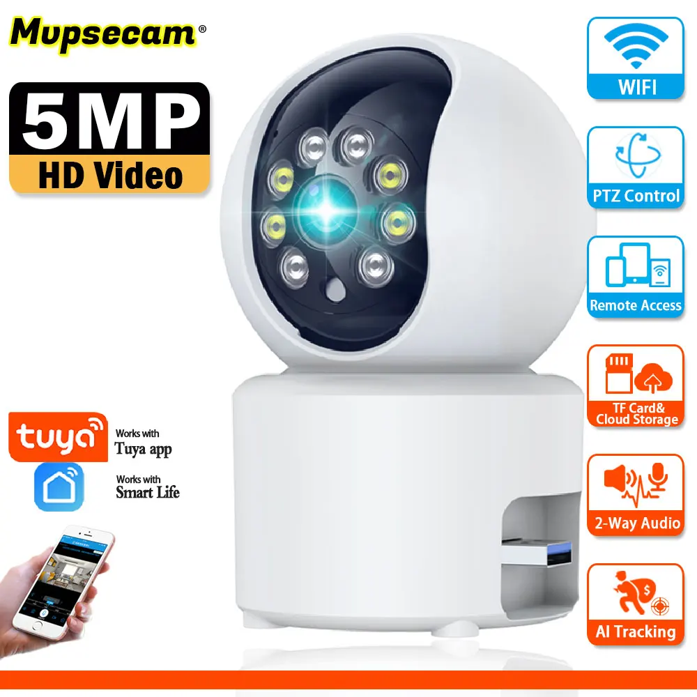 

5MP HD TUYA Smart WIFI Security IP Camera Full Color Night Vision AI Tracking Indoor Baby Video Monitor Surveillance CCTV Camera