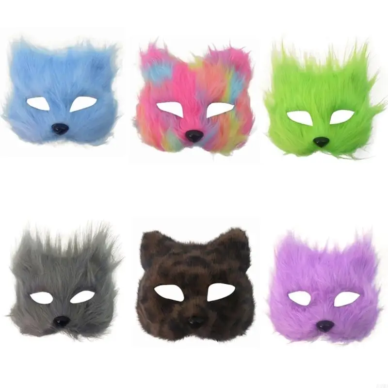 Furry Plush Partial Coverage Foxes Mask Durable Plastic Frame For Cosplay Event Or Themed Gatherings F3MD