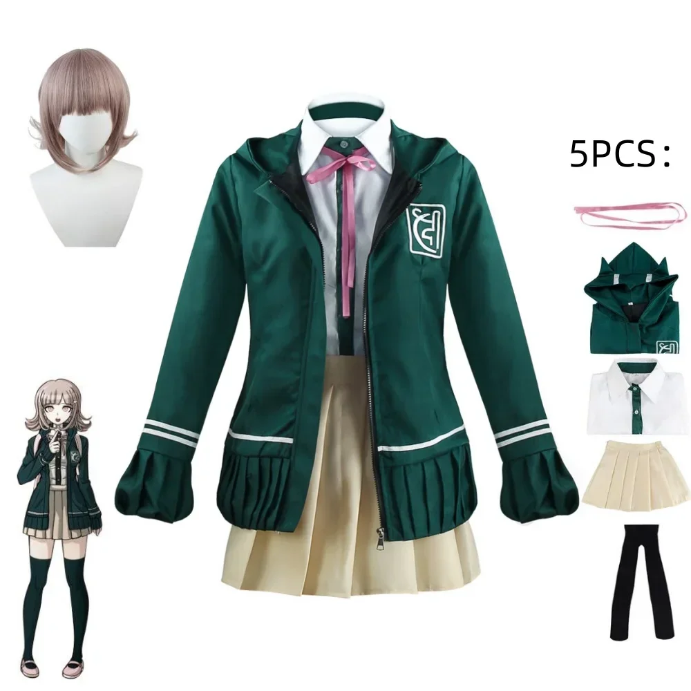 

Аниме игра Danganronpa V2 Nanami ChiaKi косплей костюм парик женский зеленый Jk школьная форма пальто рубашка юбка носок костюм Хэллоуин