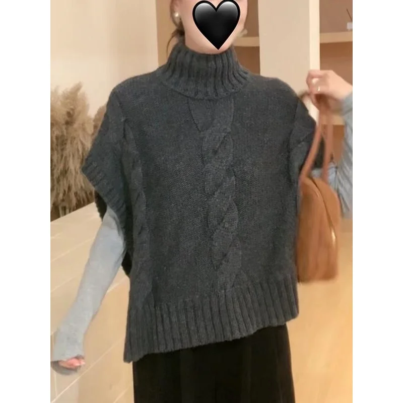 

High-End Knitted Sweater Vest No Pilling High Collar Svel Twist Design Layering Top Women's Faion Winter 2025