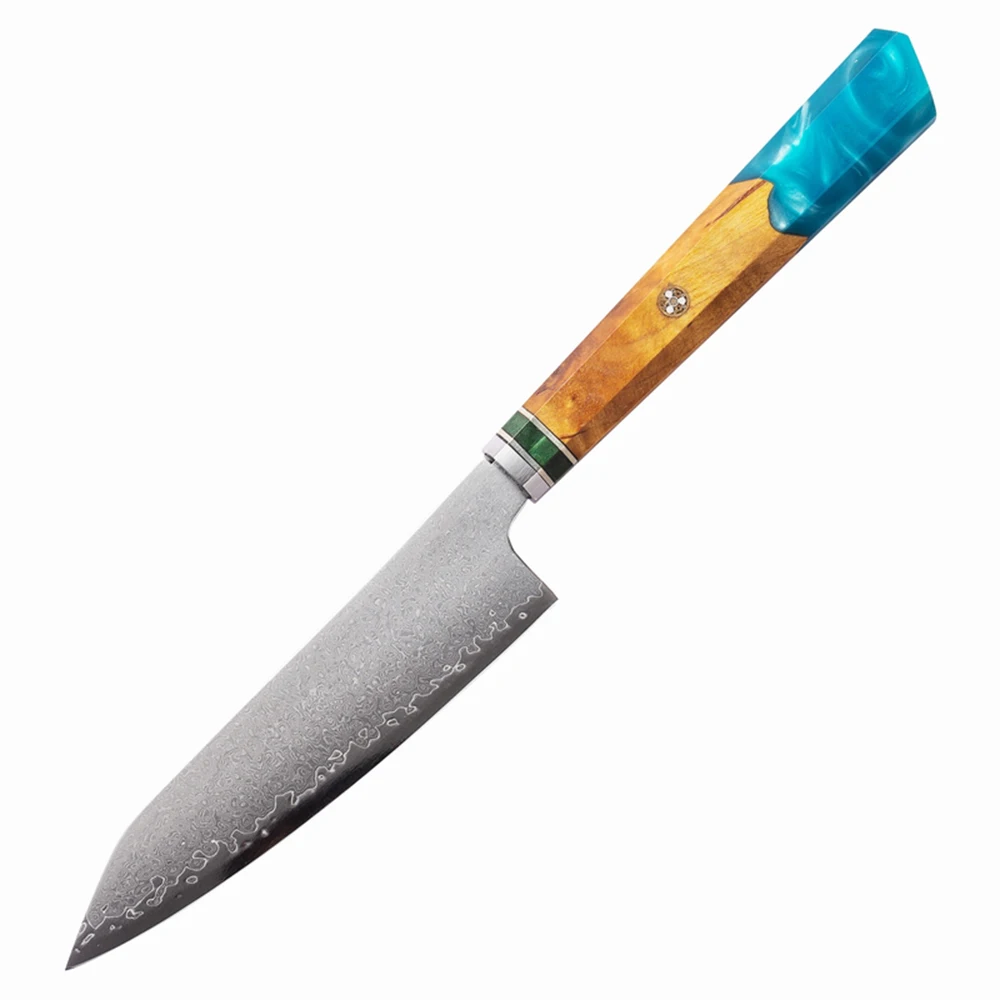 YAN Professional 5 inch Utility Knife Japanese Damascus VG10 Knife chef Kitchen Knife Octagonal Maple Burl Wood Composited Resin