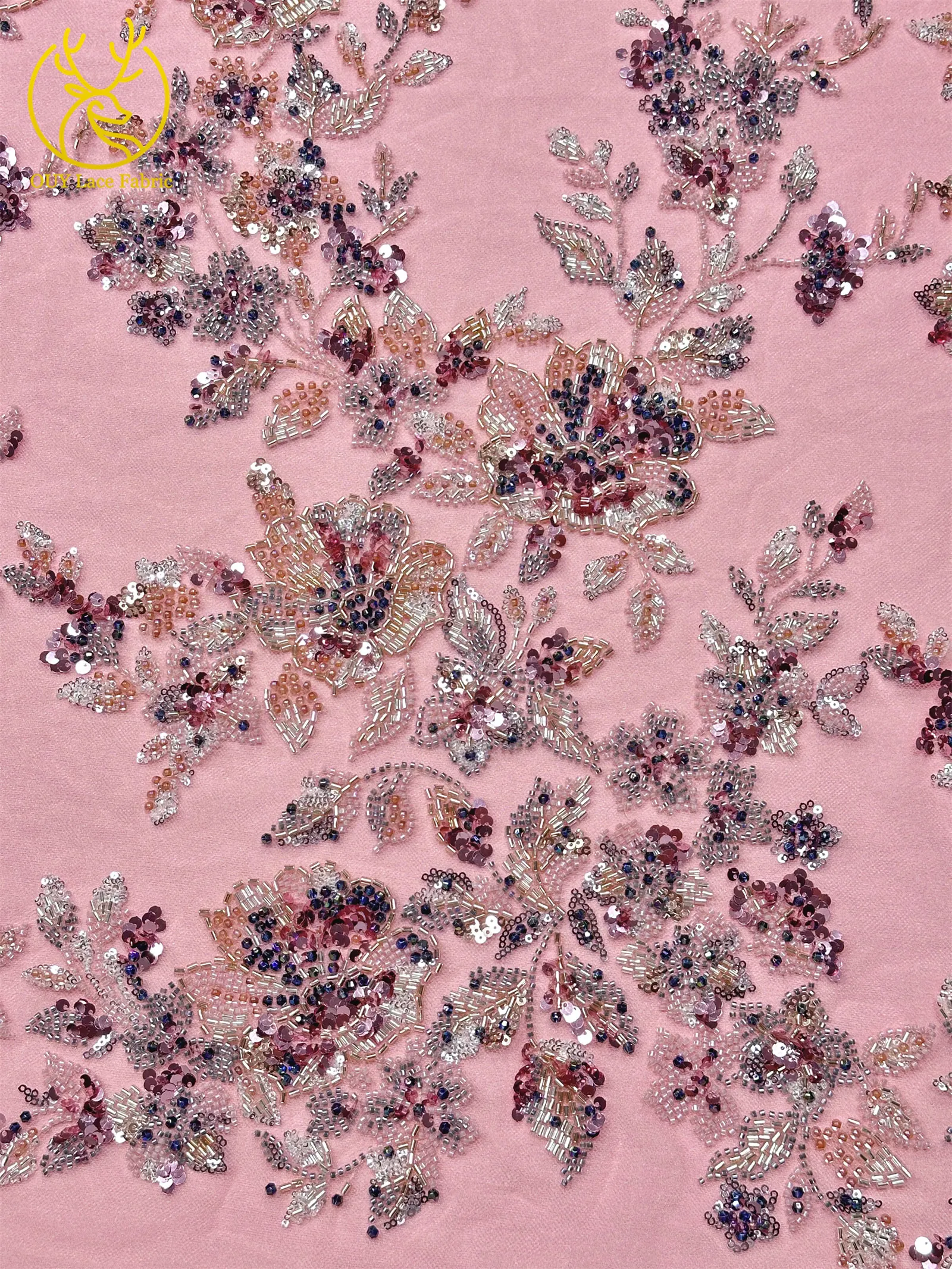 Elegantes neues Design, nigerianischer handgefertigter, stark perlenbesetzter Spitzenstoff, luxuriöse afrikanische französische Pailletten-Spitze für Damen-Partykleider zum Nähen – Detail 8