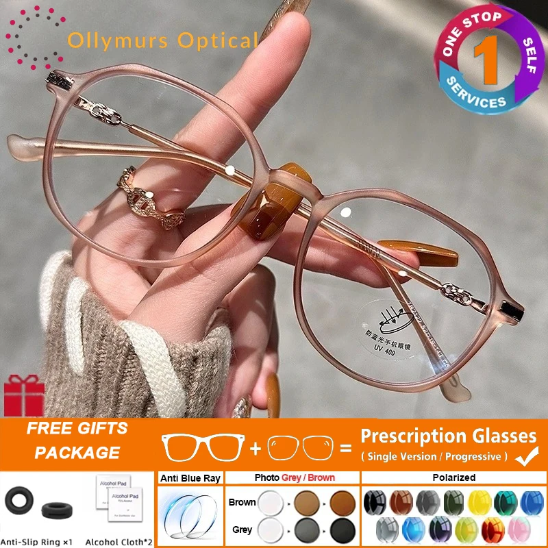 

OLLYMURS Sweet Student Polygon TR90 Myopia Glasses Women's Prescription Reading Progressive Eyeglasses Optical Lenses With Recip