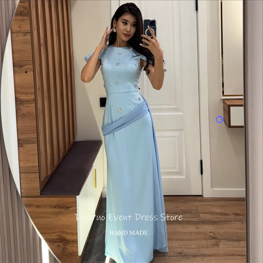 ชุดราตรีคริสตัลสีชมพูหรูหราสไตล์เมอร์เมดสำหรับงานแต่งงาน ดีไซน์ Dianruo Bling  ชุดยาวสำหรับแขกในงานแต่งงาน  ชุดเดรสออกงานแบบสั่งตัดได้