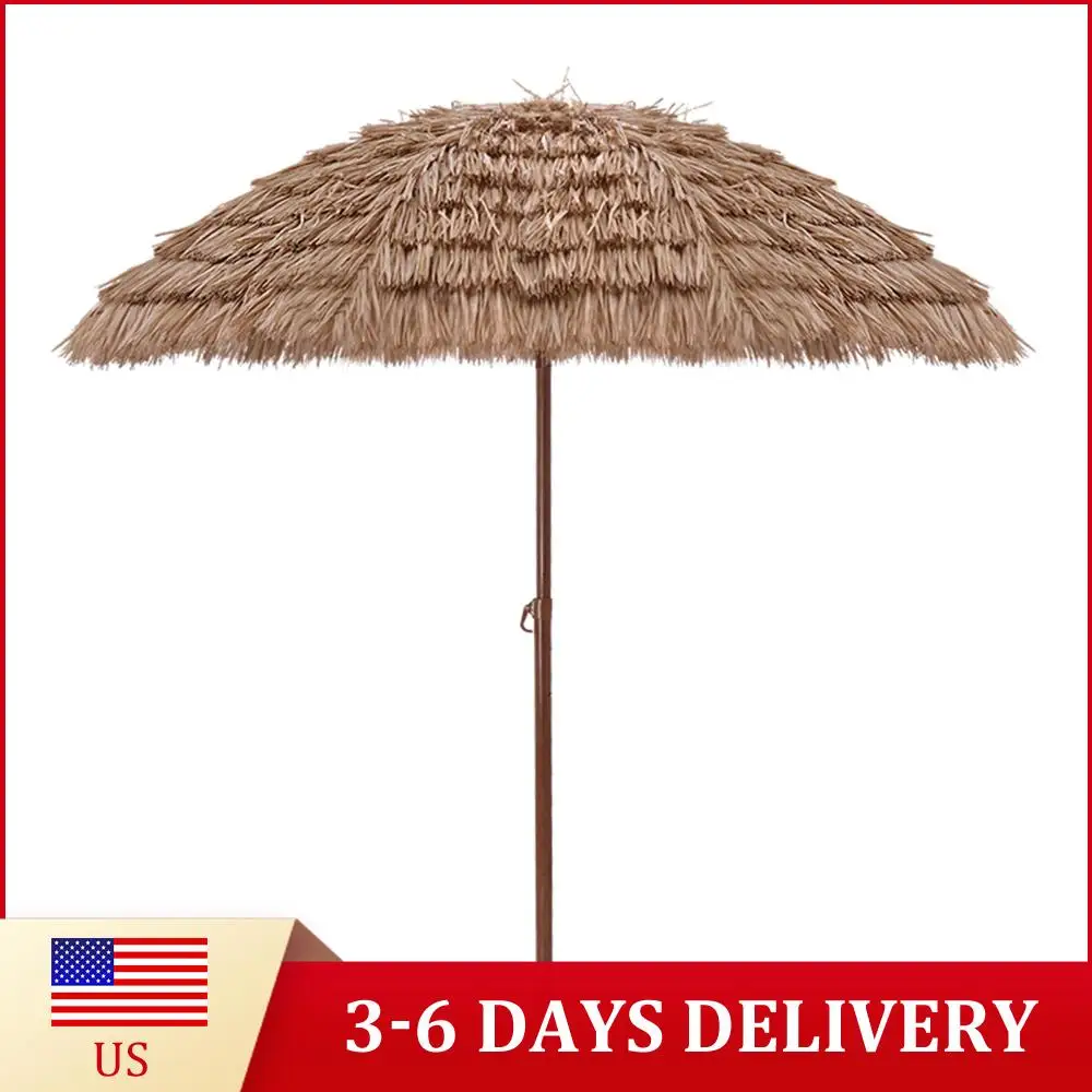 

Пляжный зонт из гавайской соломки 6,56 футов с регулировкой наклона и 8 спицами, защита от УФ-излучения UPF 50+, для рынков, террас, уличных ресторанов
