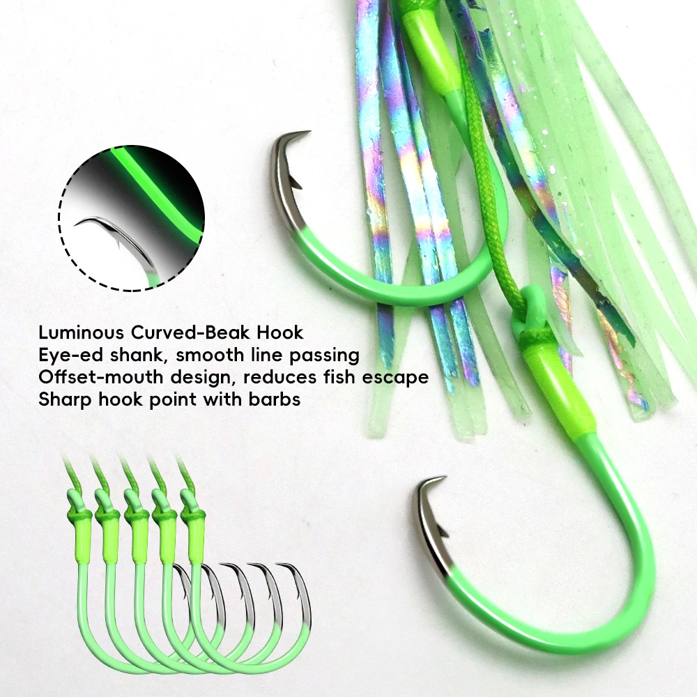 ZYZHE 1 Stück Meeresangel-Hybrid-JIG 120G 150G 200G mit leuchtendem Weichköder, Doppelringhaken, Bootsfischköder, Angelköder – Detail 4