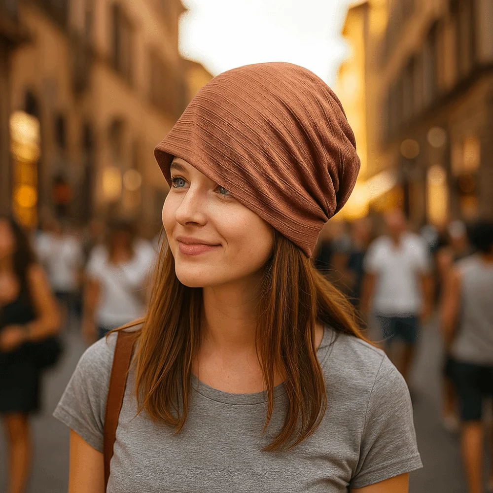 Fabric Caps Stripes Slouchy Beanies Hat Double Layer Soft Knitted Outdoor Baggy Skullcaps Windproof Breathable Thin Hedging Cap
