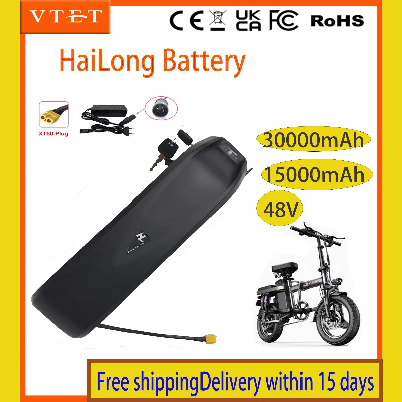 

Оригинальный аккумулятор Hailong 48V15AH/30Ah с BMS, подходит для электрического горного велосипеда 350W500W750W1000W XT60, дальнего действия, сделай сам