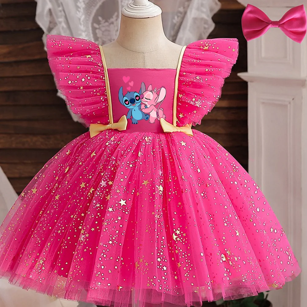 Lilo Stitch Baby Girls Pink Sequin Party Dress Birthday Princess Outfit Kids Formal Pageant Ball Gown Infant Carnival Vestido