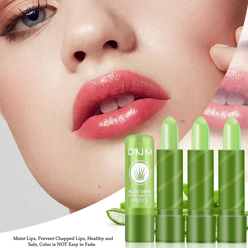 Aloe Vera Color-Changing Lipstick Long-Lasting, Moisturizing Fade-Resistant Nourishing Lip Care Temperature-Activated Lip Balm,