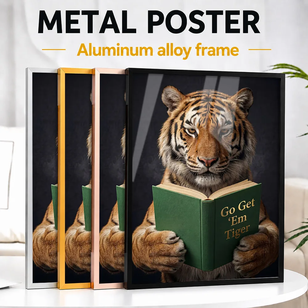 Tiger Reading 'Go Get 'Em Framed Metal Print Customized Nature Tribute Wall Art Perfect In Living Room For Safari Collectors