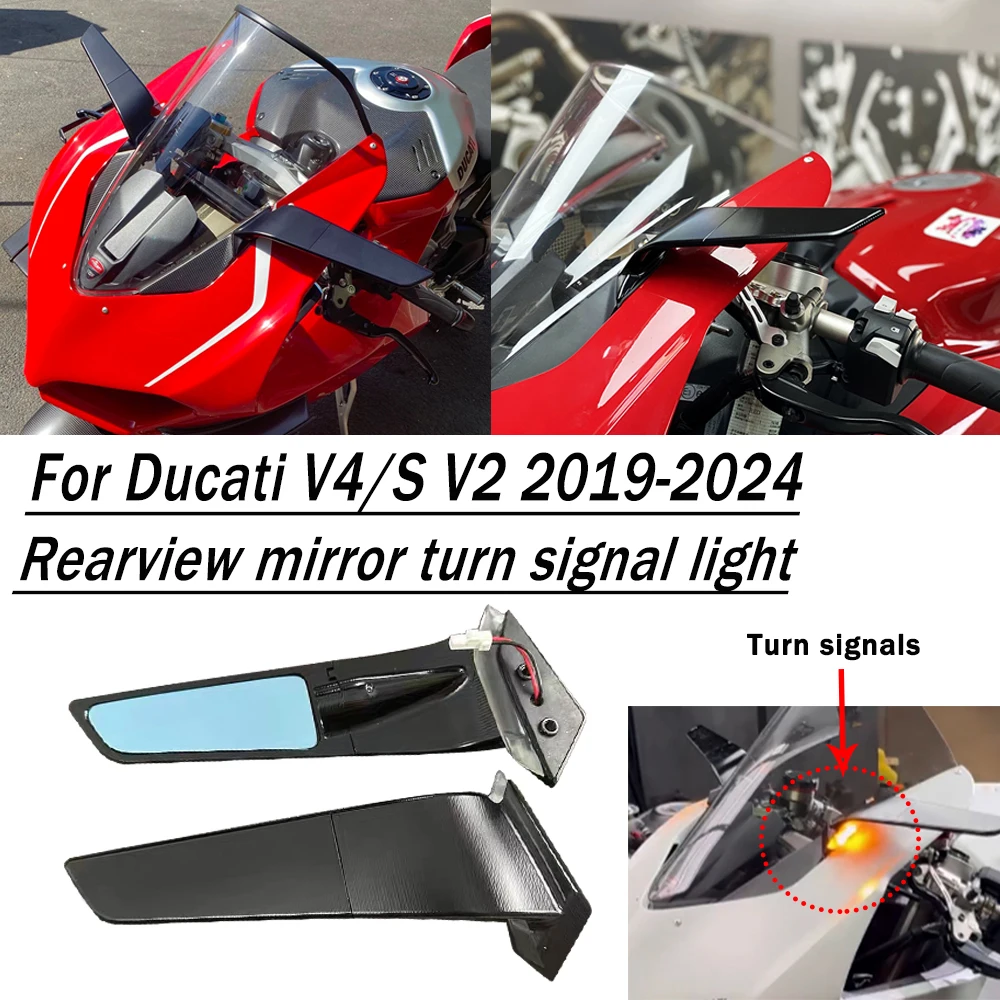 For Ducati Panigale V4 Panigale V4S Panigale V2 2019-2024 Rearview Mirror Wind Wing Mirror with Turn Signals