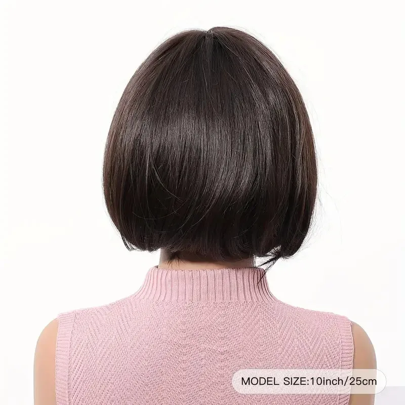 ショート ストレート ボブ 合成ウィッグ ダークブラウン 前髪付き女性用合成ウィッグ