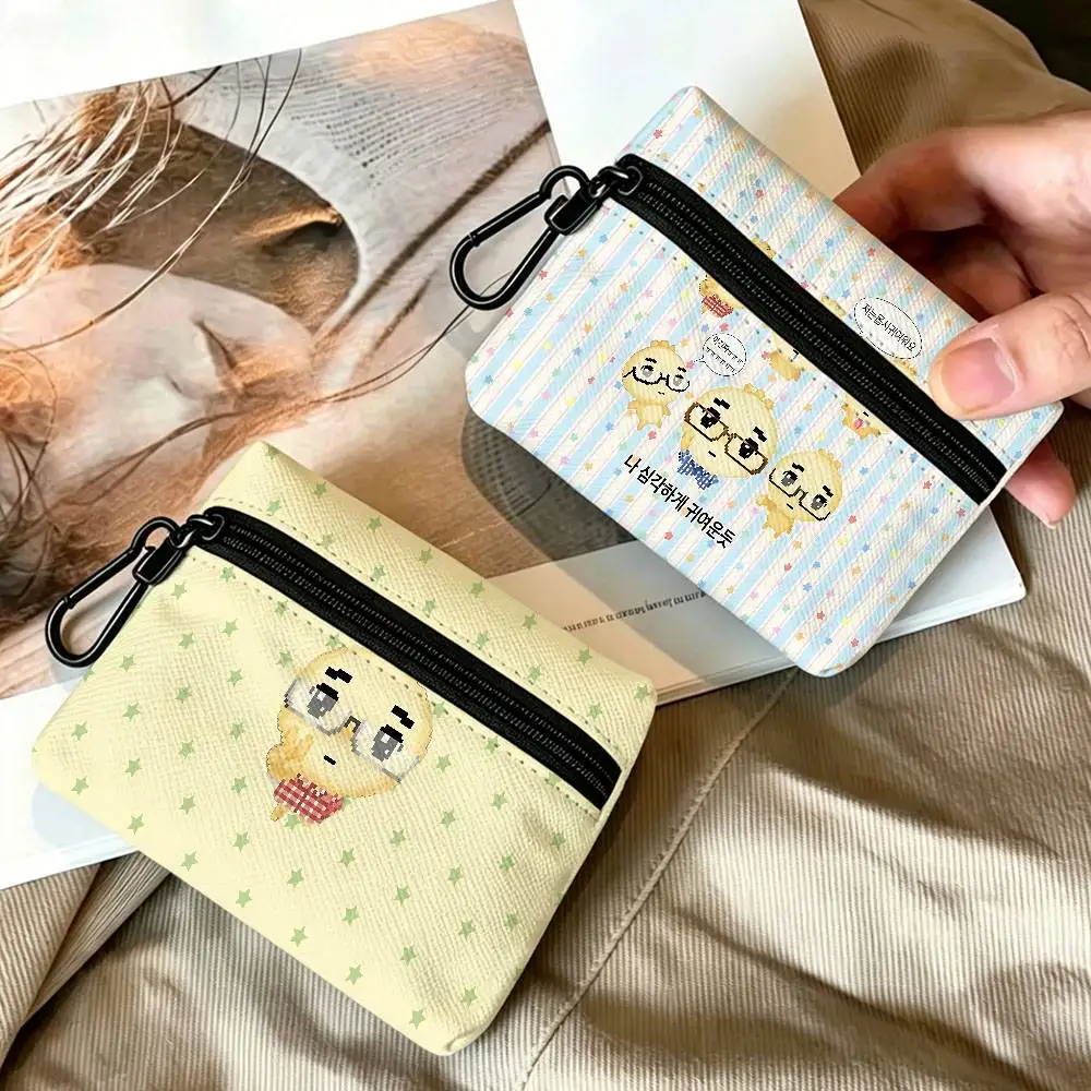 Cute A-Angyengmandu Portable Oxford Cloth Coin Purse Alloy Carabiner Hook Small Zipper Pouch For Backpack Belt Daily