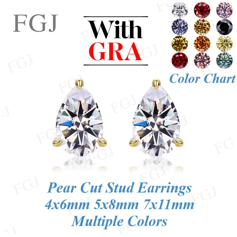 

100% Real Moissanite Pear Cut Earrings VVS1 With GRA Colorful 925 Sterling Silver Stud Earrings For Women Party Jewelry Charms
