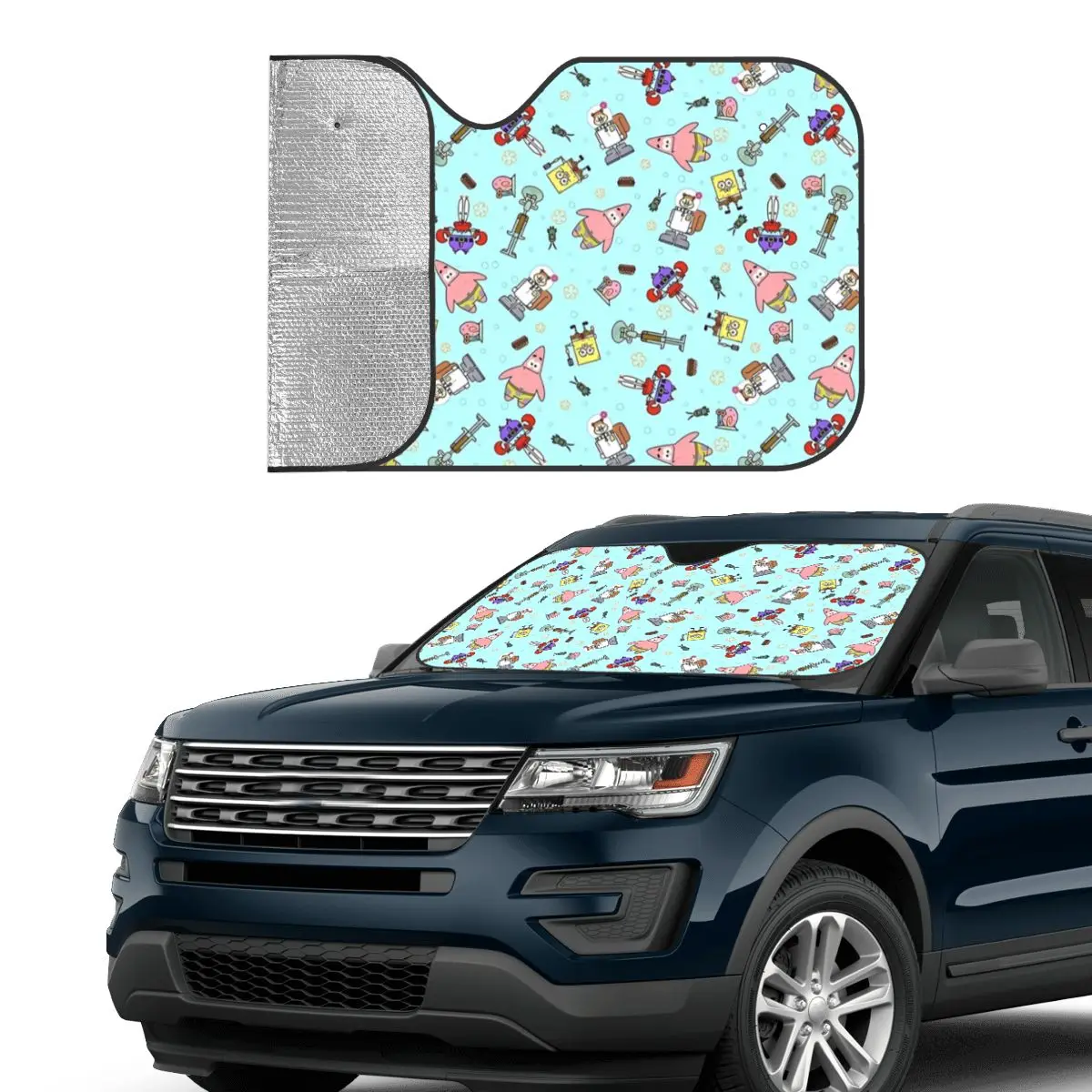 SpongeBobed Anime Cartoon Folding Windshield Sunshade 76x140cm Foils Car Sunshade Car-styling