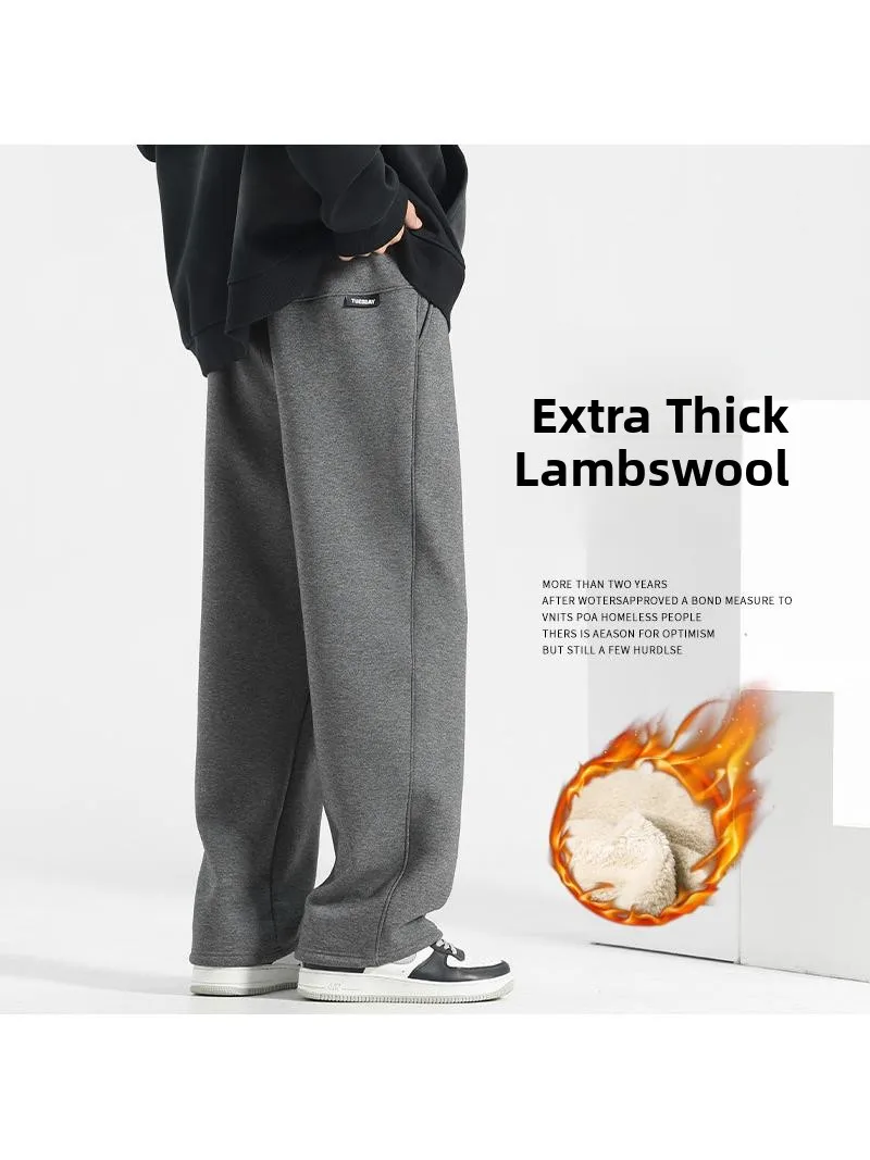 

Мужские брюки на флисовой подкладке, зимние утепленные повседневные спортивные брюки прямого кроя, осенне-зимние широкие спортивные штаны