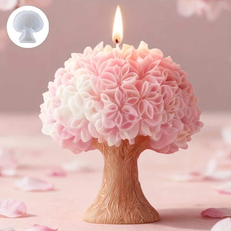 1Romantic cherry blossom tree candle mold，ApplicableDIYCandle/Handmade soap/Diffuser Stone，resin mold，Candle mold，Easy to demold