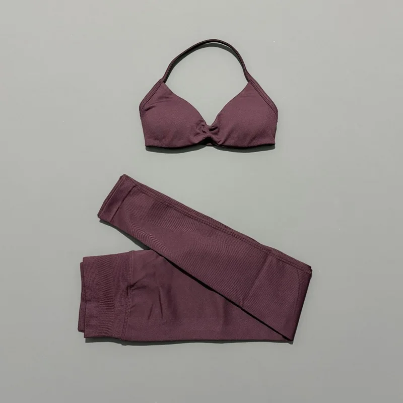 2Pcs HISTELLO Seamless Yoga Sports Set for Women Resistant Backless Bra Pilates Fitness Workout Running Leggings Gym Suit