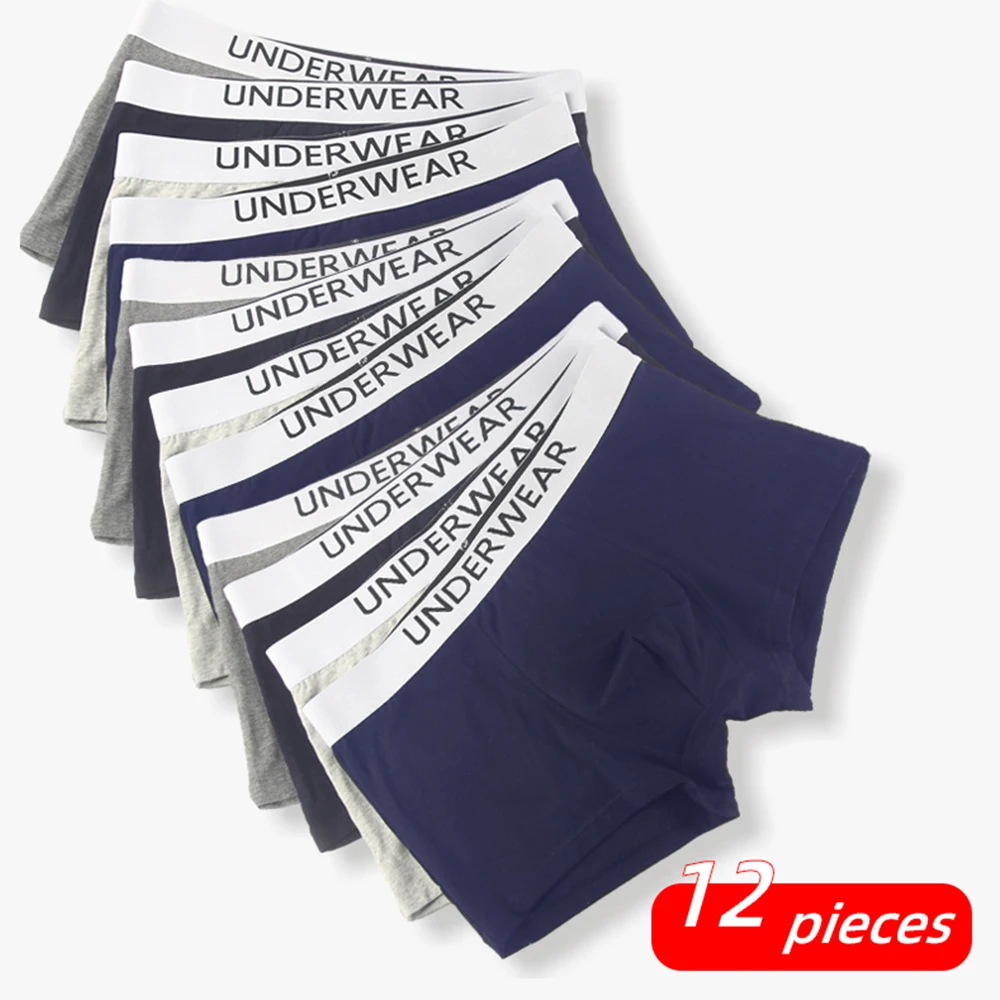 12 Pcs Men Boxer Shorts Cotton Briefs Male Underwear Solid Man Underpants Breathable U Convex BoxerShorts Plus Size