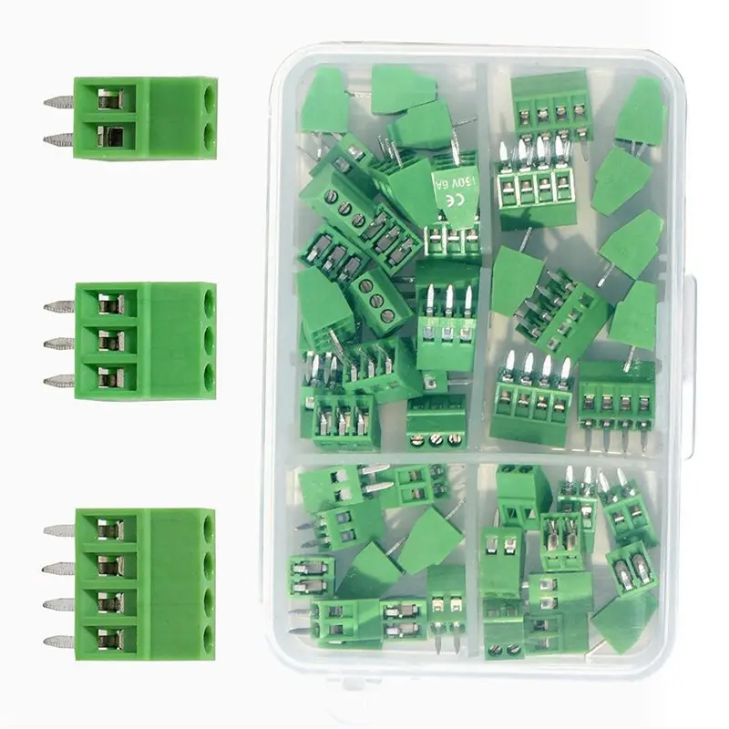AA94-200PCS 2.54Mm 0.1 Inch Pitch PCB Mount Screw Terminal Block Connector, 2P 3P 4P Terminals 150V 6A