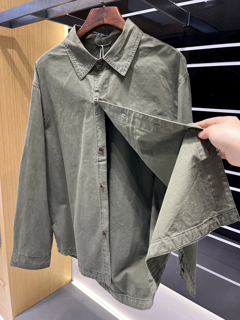 

Мужские длинные свеки из чистого хлопка с тяжелой талией в стиле ретро, дышащие, с воротником, осень 2021, повседневная, свободная посадка