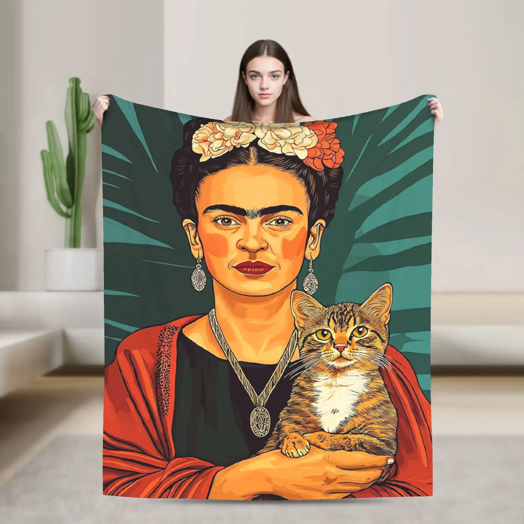 Soft Warm Blanket Airplane Travel F-Frida K-Kahlo Flower Print Throw Blanket  Flannel Bedspread For Living Room Sofa Bed Cover
