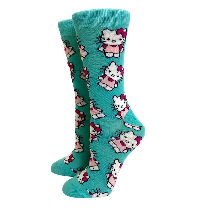 Anime nueva moda colorido divertido feliz Casual calcetines largos de mujer vestido Harajuku lindo dibujos animadosCatcreativeMenSocksSize35-45 calcetines de Yoga