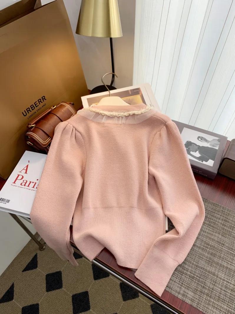 New 2024 Autumn Winter Sweater Women White Red Or Pink Long Sleeve Knitted Tops For Women Korean Fashion Women Sweater With Bow