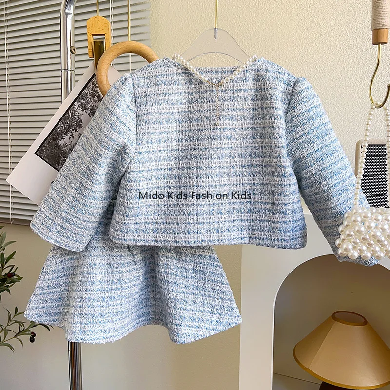 Little Girl's Style Set Spring/Autumn 2025 New Arrival Fashionable Bow-Tie Jacket and Skirt Two-Piece Set 90-140cm