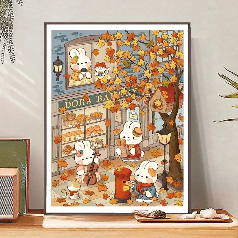 단풍 나무 가을 거리 토끼 바느질 작업, DIY 11CT 9CT 크로스 스티치 전체 자수 키트, 인쇄 크로스 스티치, 새로운 37 색상